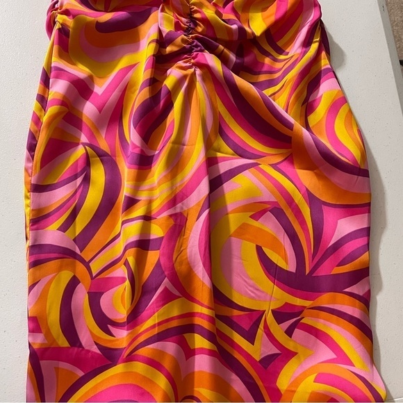House Of Harlow 1960 Strapless Midi Maxi Dress Orange Pink Psychedelic Small - Picture 9 of 13